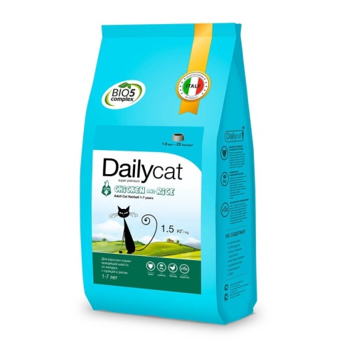 Сухой корм Dailycat Adult Hairball Chicken and Rice для взрослых кошек для вывода шерсти из желудка с курицей и рисом 1.5 кг фото 2