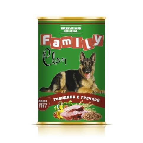 Clan Family влажный корм для собак говядина с гречкой в консервах - 970 г фото 1