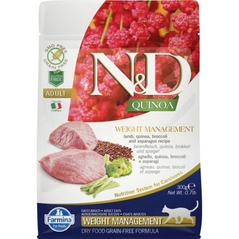 Farmina N&d Cat Grain Free Quinoa Weight Management Lamb сухой корм для кошек для контроля веса с ягненком - 300 г фото 1