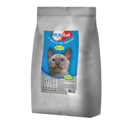 MonAmi сухой корм для взрослых кошек любых пород с нормальной физической активностью с мясом индейки - 10 кг фото 1
