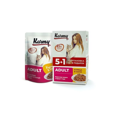 Karmy Adult влажный корм для кошек старше 1 года с курицей в соусе - 480 г фото 1