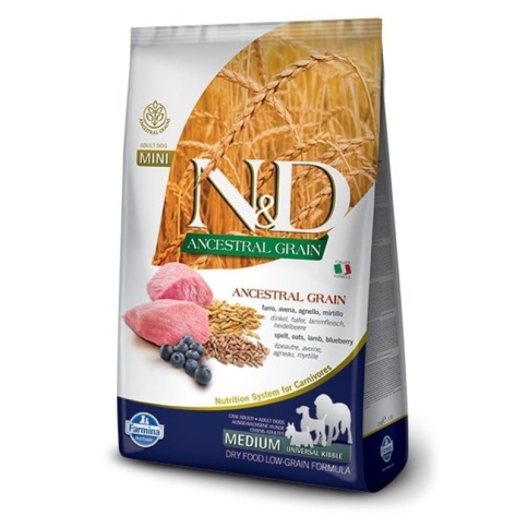 Сухой низкозерновой корм Farmina N&D для взрослых собак со спельтой, овсом, ягненком и черникой - 2,5 кг фото 1