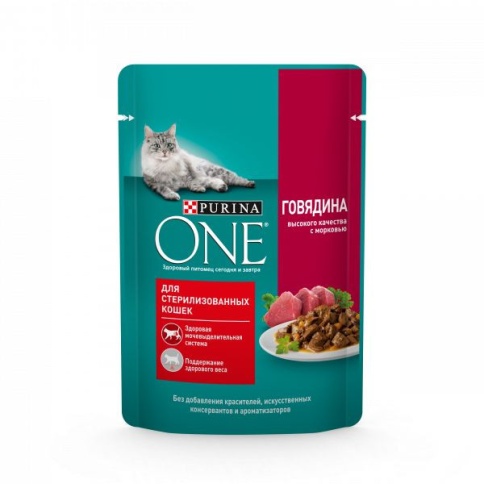 PURINA ONE "Sterilized" консервы 75 гр для Кастрированных и Стерилизованных Кошек Говядина с морковью 1х26 фото 1