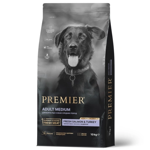 Сухой корм Premier Dog Salmon&Turkey ADULT Medium для собак средних пород свежее филе лосось с индейкой 10 кг фото 1