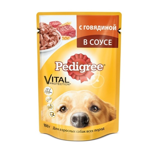 Pedigree влажный корм в паучах с говядиной в соусе для взрослых собак - 100 г фото 2