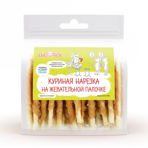 Dog Fest Куриная нарезка на жевательной палочке для собак 500 г фото 1