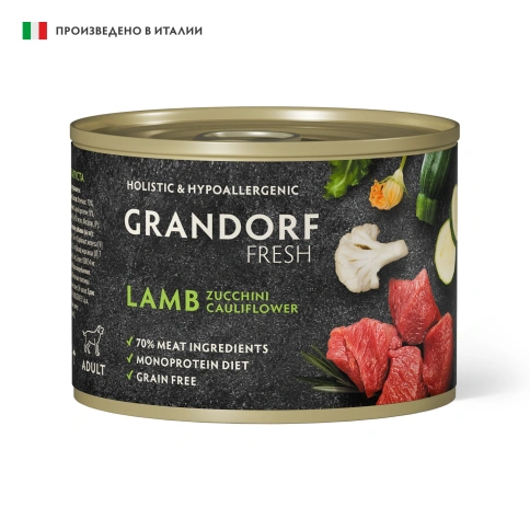 Влажный корм консервы Grandorf Fresh для собак паштет из ягненка с цуккини и цветной капустой 200 г фото 1
