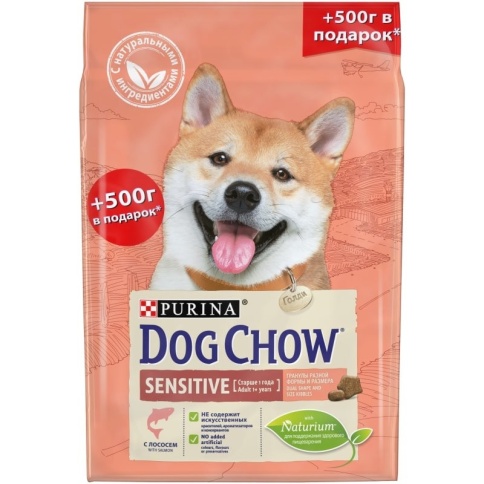 Сухой корм Purina Dog Chow Sensitive для взрослых собак с чувствительным пищеварением с лососем - 2,5 кг + 500 г в подарок фото 1