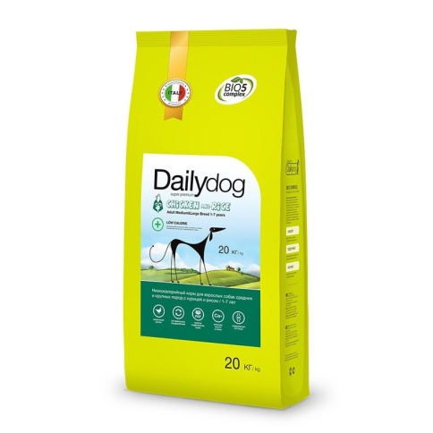 Сухой корм Dailydog Adult Medium Large Breed Low Calorie Chicken and Rice для собак средних и крупных пород с курицей и рисом 20 кг фото 1