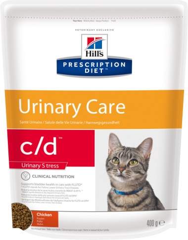 Hill's Prescription Diet c/d Urinary Stress сухой диетический корм для кошек для поддержания здоровья мочевыводящих путей и при стрессе одновременно с курицей - 400 гр фото 1