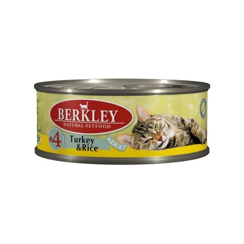 Berkley Adult Cat Turkey & Rice № 4 паштет для взрослых кошек с натуральным мясом индейки, рисом, маслом лосося и ароматным бульоном - 100 г фото 2