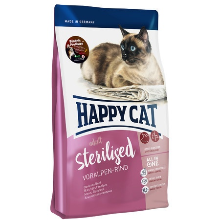 Happy Cat Adult Sterilised Voralpen Rind сухой корм для стерилизованных кошек с говядиной - 4 кг фото 1
