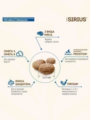 Сухой корм Sirius для активных собак, 3 мяса с овощами, 20 кг фото 7
