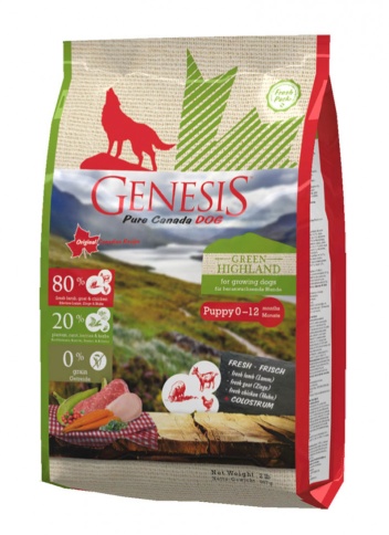 Genesis Pure Canada Green Highland Puppy для щенков, юниоров, беременных и кормящих взрослых собак всех пород с курицей, козой и ягненком 907 гр фото 1