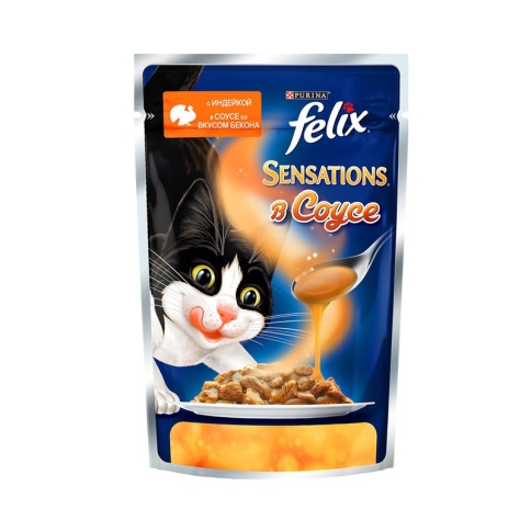 Паучи Felix Sensations для взрослых кошек с индейкой и беконом в соусе - 85 г фото 2