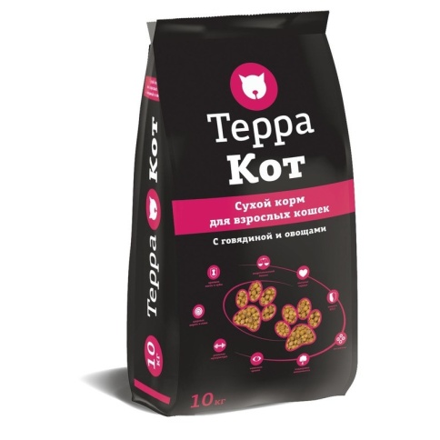 Терра Кот сухой корм для взрослых кошек всех пород с говядиной и овощами - 10 кг фото 1