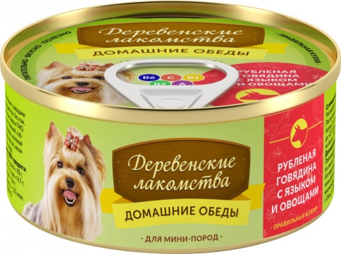 Консервы для мини пород Деревенские лакомства Рубленая говядина с языком и овощами 100 г фото 1