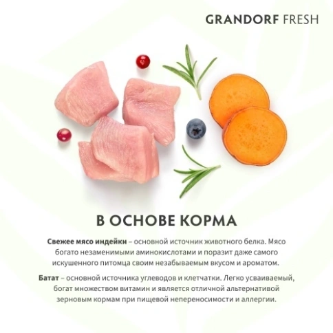 Сухой корм Grandorf Fresh индейка с бататом беззерновой для взрослых собак средних и крупных пород, 3 кг фото 13
