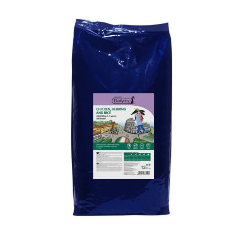Dailydog Adult All Breed сухой корм для взрослых собак всех пород с курицей, сельдью и рисом 12 кг фото 1