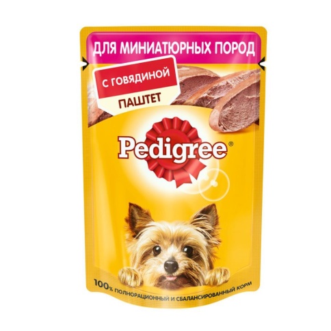 Pedigree влажный корм для взрослых собак миниатюрных пород паштет с говядиной в паучах - 80 г фото 1