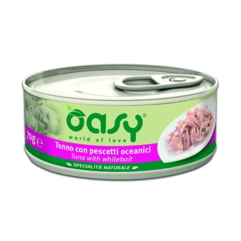 Oasy Wet cat Specialita Naturali Tuna with Whitebait дополнительное питание для кошек с тунцом и мальками в консервах - 70 г фото 1
