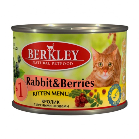 Berkley Kitten Menu Rabbit & Berries №1 влажный корм для котят с кроликом и лесными ягодами - 200 г фото 1