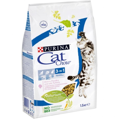 Purina Cat Chow для взрослых кошек, тройная защита - 1,5 кг фото 1