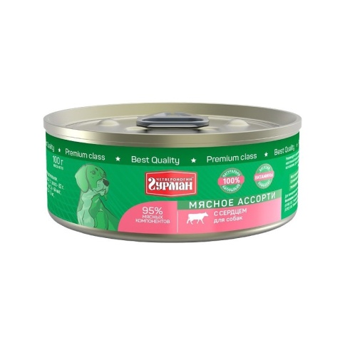 Четвероногий Гурман Мясное ассорти с сердцем для собак 100 г x 24 ш фото 1