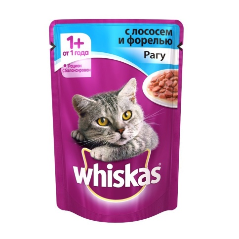 Whiskas паучи в форме рагу с лососем и форелью для взрослых кошек от 1 года - 85 г фото 1