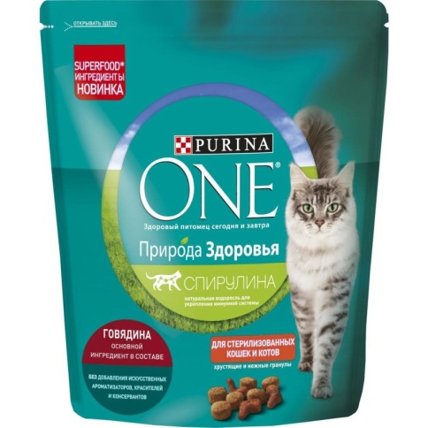 Сухой корм Purina One Природа Здоровья для стерилизованных кошек с говядиной - 680 г фото 1
