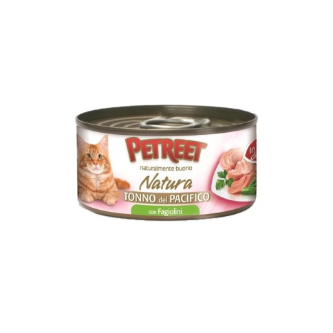 Влажный корм Petreet для взрослых кошек с кусочками тихоокеанского тунца и зеленой фасоли в рыбном бульоне - 70 г фото 1