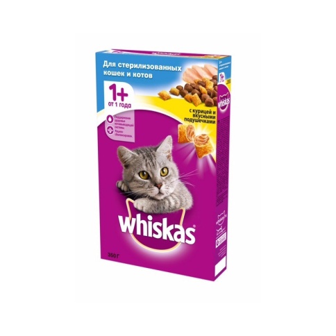 Whiskas сухой корм с курицей для стерилизованных кошек и котов старше 1 года - 1,9 кг фото 1