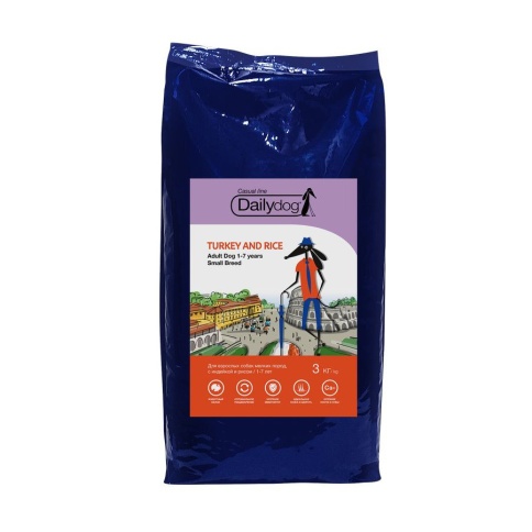 Dailydog Casual Dog Adult Small Turkey and Rice сухой корм для взрослых собак мелких пород с индейкой и рисом - 3 кг фото 1