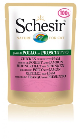 Schesir для кошек в паучах с куриным филе и ветчиной - 100 г фото 1