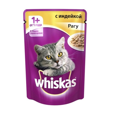 Whiskas паучи в форме рагу с индейкой для взрослых кошек от 1 года - 85 г фото 2