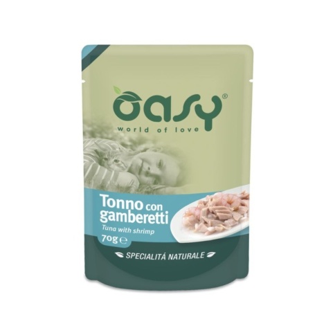 Oasy Wet cat Specialita Naturali Tuna Shrimp дополнительное питание для кошек с тунцом и креветками в паучах - 70 г (1 шт) фото 1