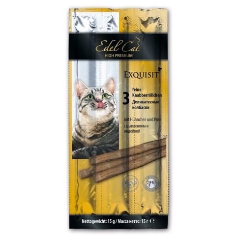 Edel Cat Light лакомство для кошек с избыточным весом колбаски с цыпленком и индейкой - 3 шт фото 1