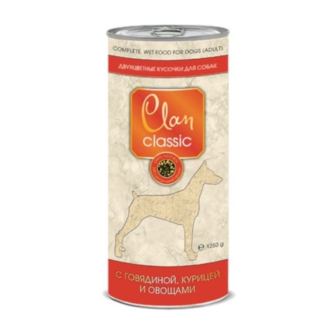 Clan Classic влажный корм для собак кусочки в соусе с говядиной и курицей и овощами в консервах - 1,25 кг фото 1
