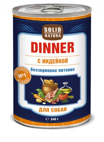 Solid Natura Dinner Индейка влажный корм для собак в жестяной банке 340 г фото 1