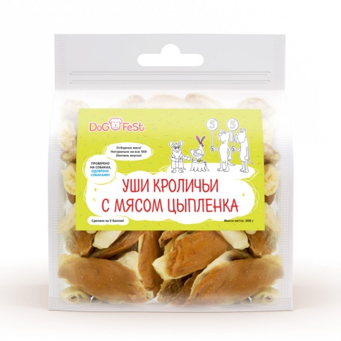 Dog Fest Уши кроличьи с мясом цыпленка для собак 500 г фото 1