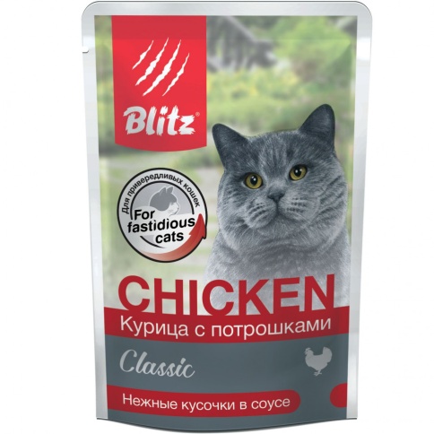 Blitz Cat Adult влажный корм для взрослых кошек с курицей и потрошками в соусе в паучах - 85 г фото 1