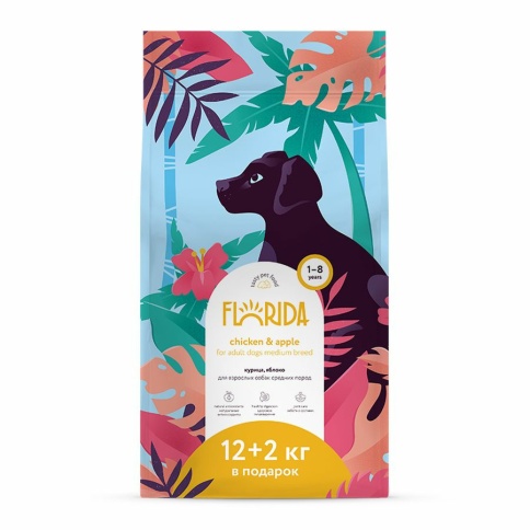 Florida сухой корм для взрослых собак средних пород с курицей и яблоком 14 кг фото 1