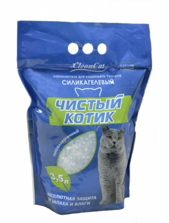 Силикагелевый наполнитель Чистый Котик с синими кристаллами, колотые гранулы, 3,5 л фото 1