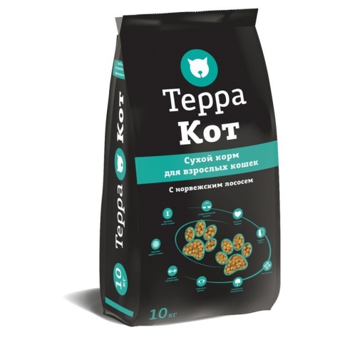Терра Кот сухой корм для взрослых кошек всех пород с норвежским лососем - 10 кг фото 1