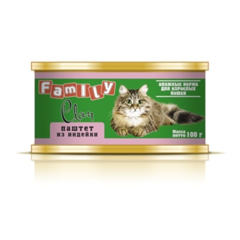 Clan Family влажный корм для кошек паштет из индейки в консервах - 100 г фото 1