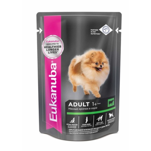 Влажный корм Eukanuba Adult Dog для взрослых собак с кусочками говядины в соусе в паучах - 100 г фото 2