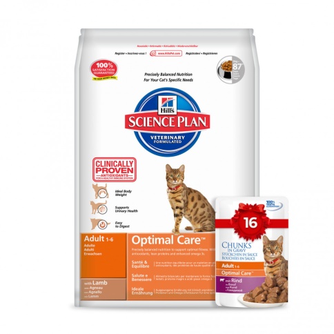 Hill's Science Plan Optimal Care сухой корм для взрослых кошек с ягненком - 10 кг фото 1