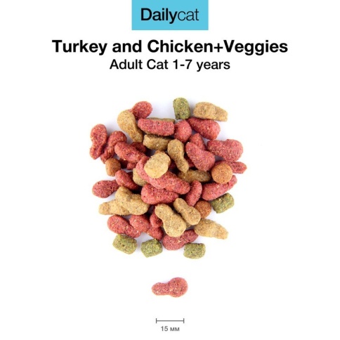 Dailycat Casual Line Adult Turkey, Chicken and Veggies корм для кошек с индейкой, курицей и овощами 1.5 кг фото 1