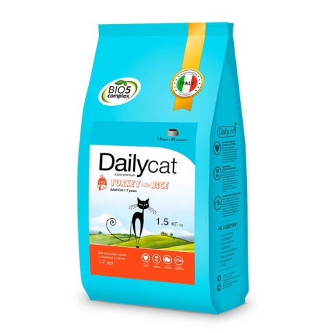 Сухой корм Dailycat Adult Turkey & Rice для взрослых кошек с индейкой и рисом 1.5 кг фото 2