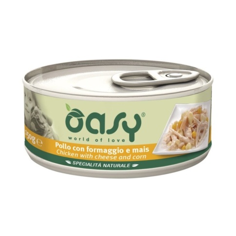 Oasy Wet dog Specialita Naturali Chicken cheese corn дополнительное питание для взрослых собак с курицей, сыром и кукурузой в консервах - 150 г (1 шт) фото 1